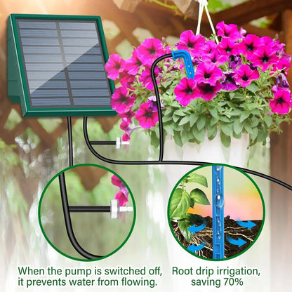 Sistema de riego solar para jardín y balcón. Sistema de riego automático por goteo. Sistema de riego de jardín DIY. Riego por goteo con manguera.