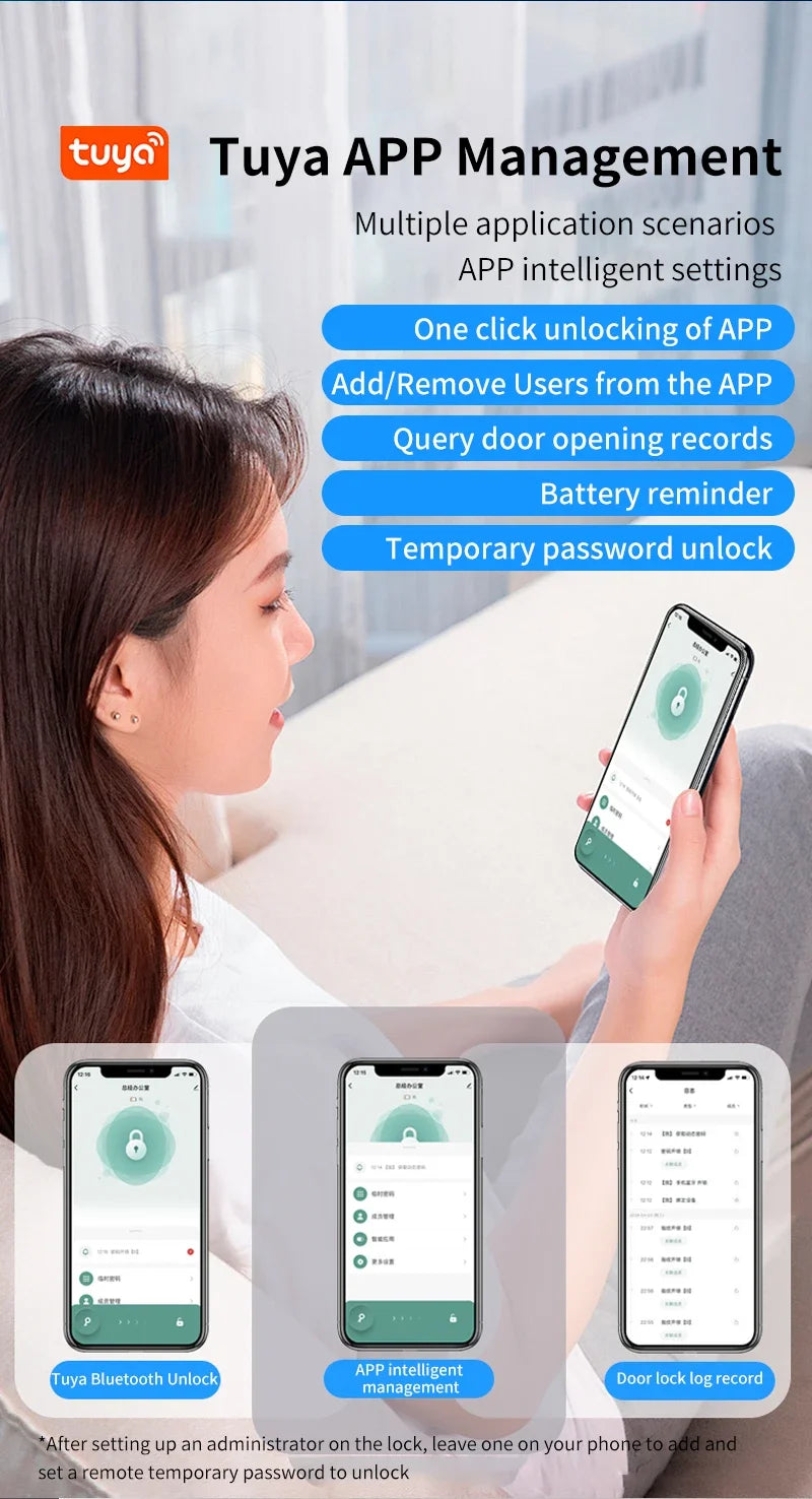 Tuya App Bluetooth Smart Fingerprint Door Lock Password Mechanical Key NFC Unlocking For Wooden Door Handle Lock IP54 Rainproof