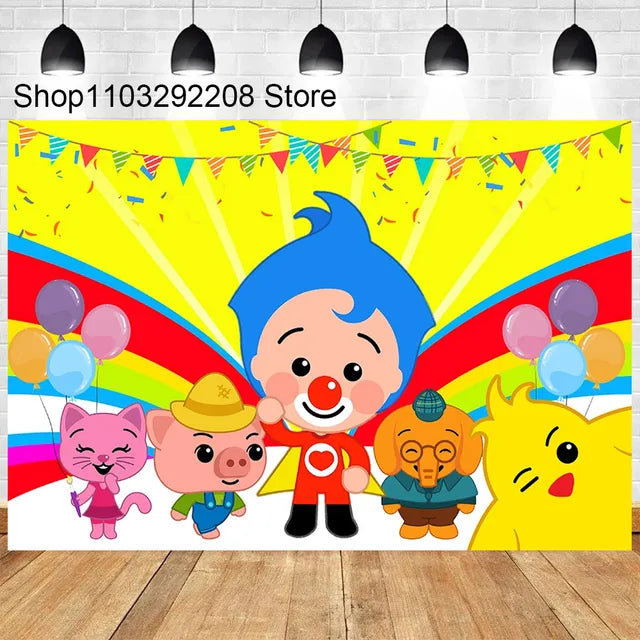 Plim Cartoon Theme Decoration for Kids, 1st Birthday Party Supplies, Baby Shower, Rainbow Circus Background, Photography Props 