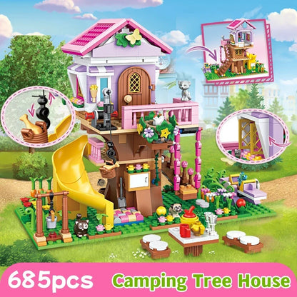Friends City Tree House Summer Holiday Villa Castle Building Blocks Sets Garden Model DIY Toys Kids Girl Boy Child Birthday Gift