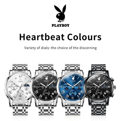 PLAYBOY Best Selling Fashion Luxury Quartz Watch for Men Original Stainless Steel Multifunction Waterproof Men's Wrist Watches
