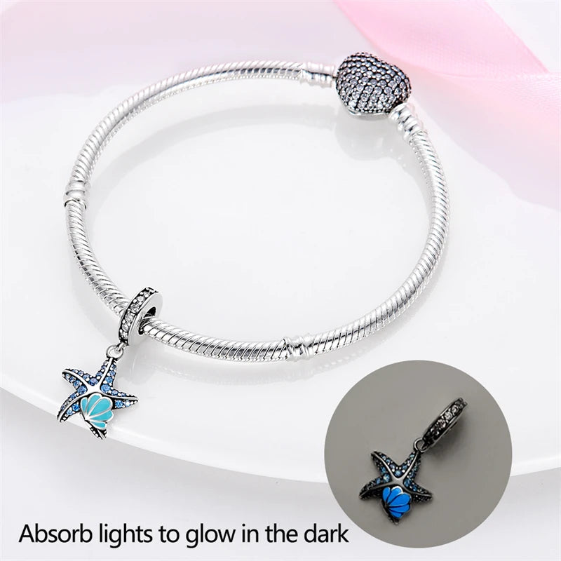 Ocean Series - Original Genuine 925 Sterling Silver Turtle Crab Mermaid Charm Beads Suitable for 3mm Bracelet DIY Making Pendant