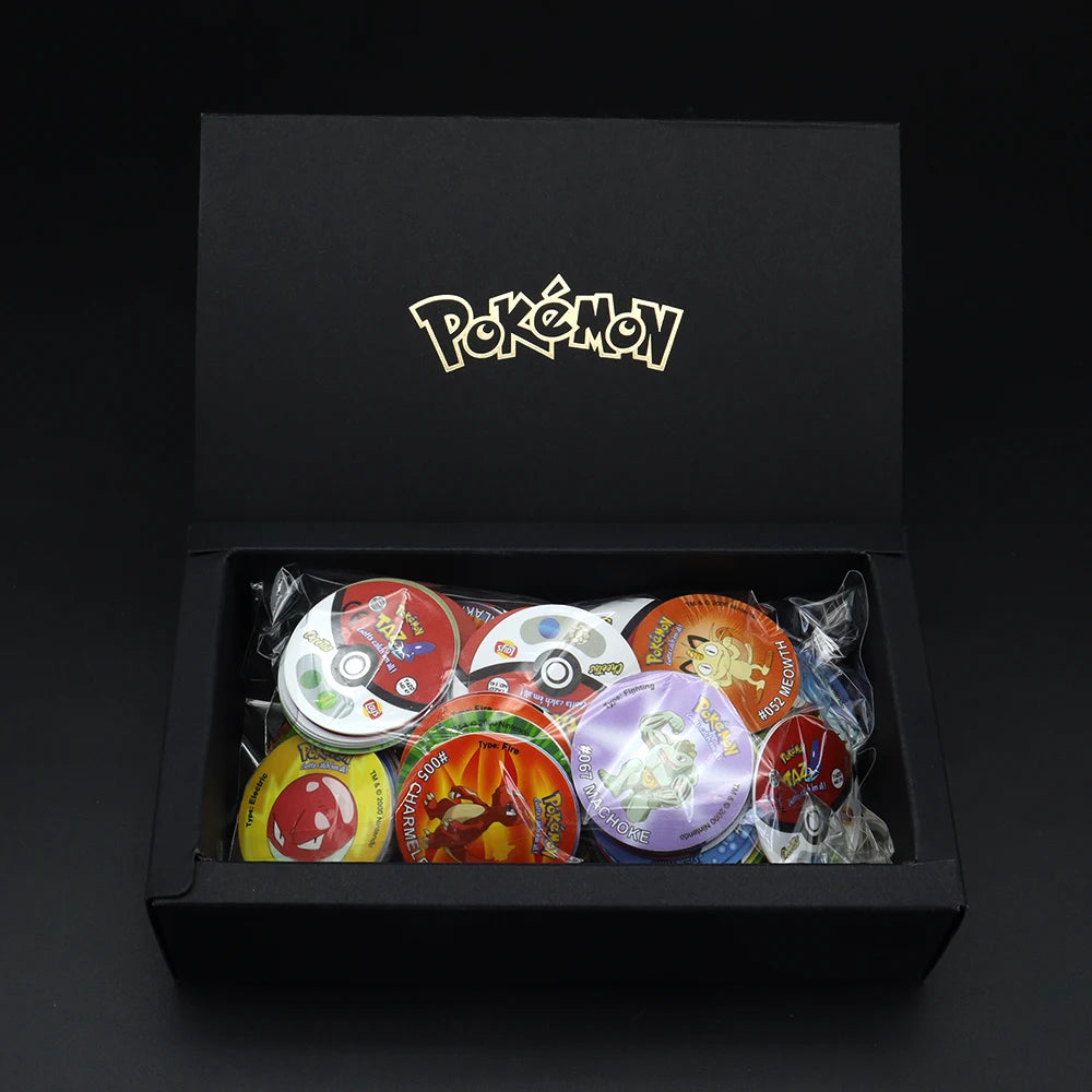 100/160pcs Pokemon Tazos 1st/2nd Generation Strokes Box 3D Round Square Collection Cards Album Trainer Pogs Cheetos Chipitaps