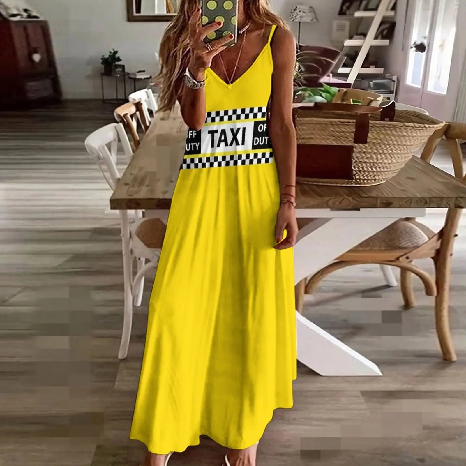 New York Yellow Taxi Cab Off Duty Sleeveless Dress for women, Summer 2023