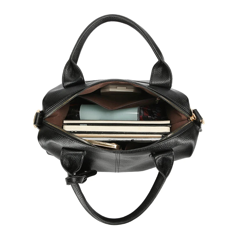Genuine Brand Soft Leather Shoulder Bag For Women Casual Tote Bag Female Solid Color Purse Simple Design Handbag Commuting Sac