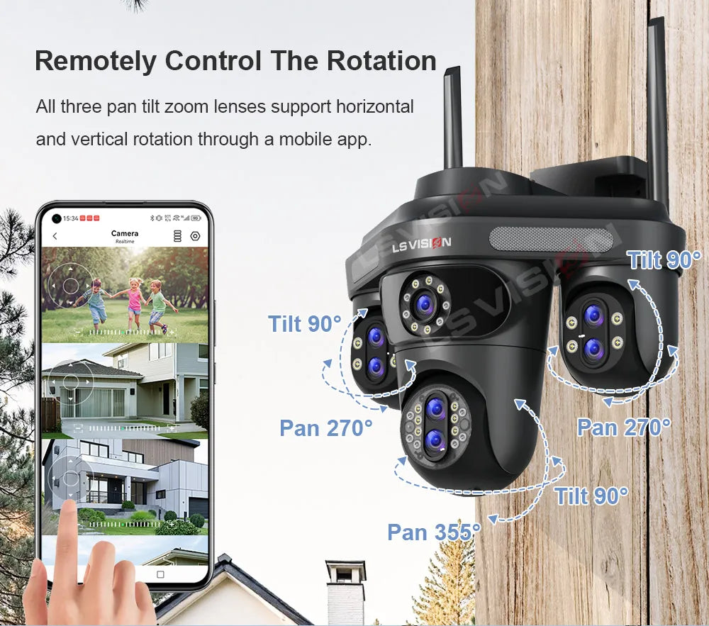 LS VISION 10X Optical Zoom 4-Screens WiFi IP Camera  35MP Outdoor Wifi Security PTZ Cam Auto Tracking Home Surveillance Cameras