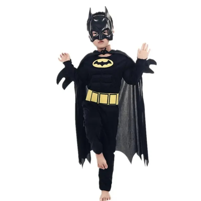 Kids Boys Muscle Costumes with Mask Cloak Movie Character Superhero Cosplay Halloween Party Role Play