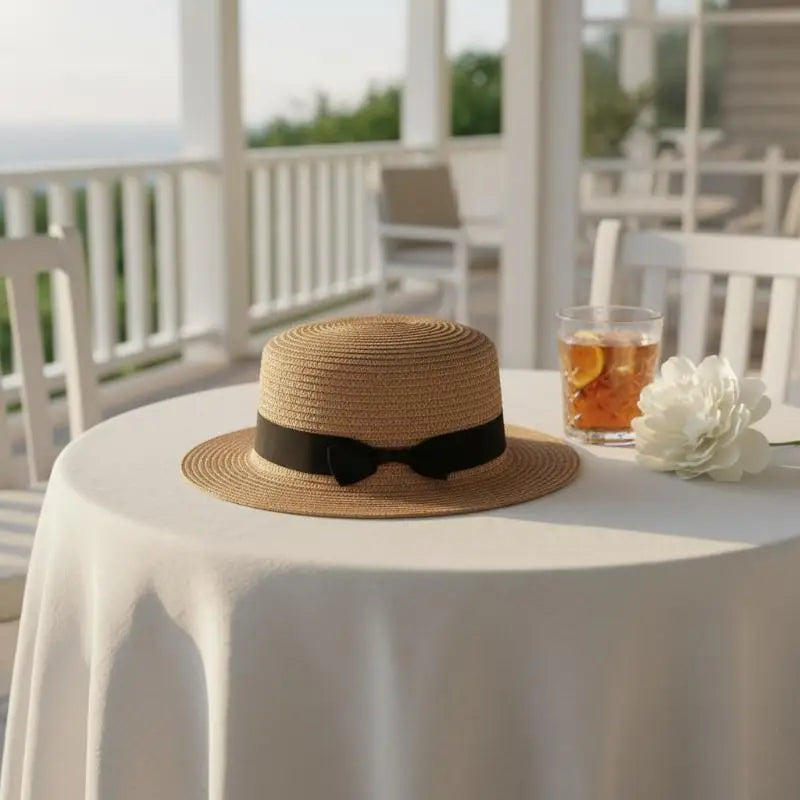 High Quality Flat Top Boater Sun Hat Straw Hat For Men & Women Summer Travel & Beach With Wide Brim UV Protection