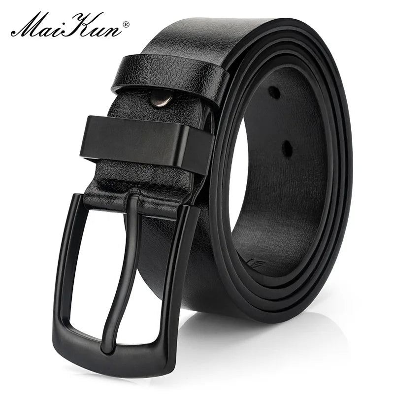 Cinturón casual vintage Maikun para hombre, con hebilla de pasador negra, de cuero ancho y versátil para estudiantes.