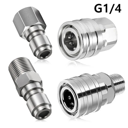 Lavadora de pressão Acoplador Adaptador Set, Quick Connect Plug, Aço inoxidável, Masculino e Feminino Acessórios, Mangueira Acessórios, 1/4"