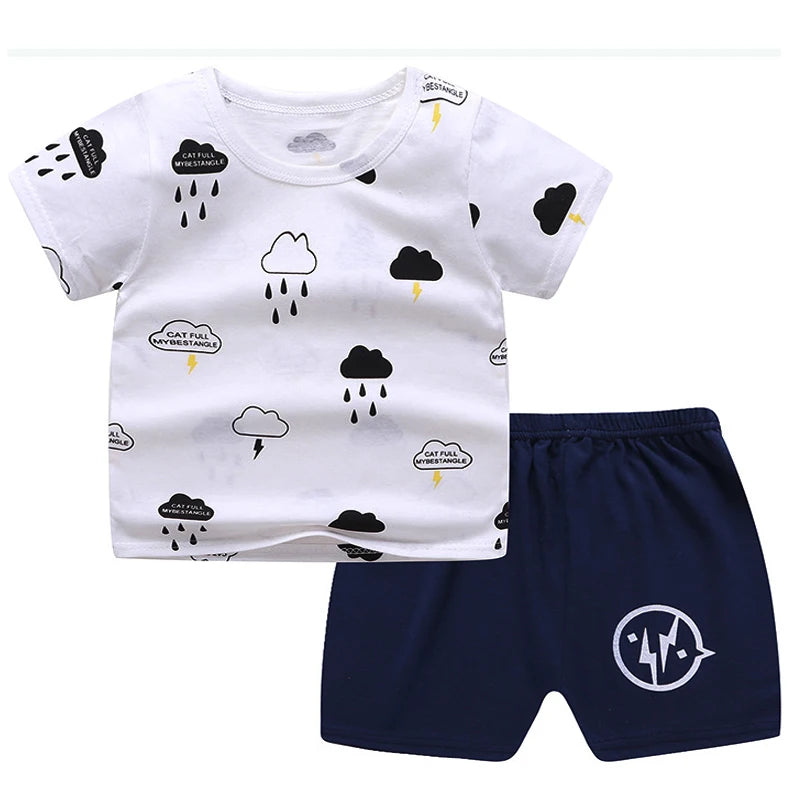 Mickey Mouse Summer T-shirt Shorts Children's Short Sleeve Set Cotton Tees Tracksuits Boys Girls Clothes Casual Two Piece
