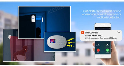 KERUI WIFI GSM Alarm System Kit W202 Home Security Protection Tuya Smart Support Alexa with Motion Detector Door Opening Sensor