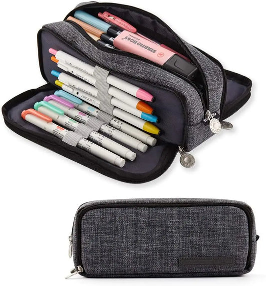 Black Pencil Pouch Stationery Holder Bag Gift Case Pen Ruler Organizer School Student Supplies Canvas Zipper Open Cosmetic Bag A