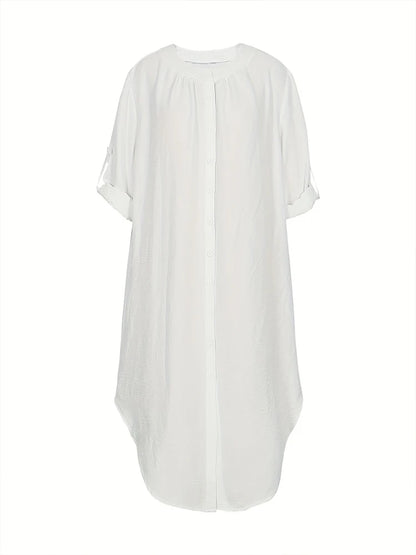 Vestido de talla grande para mujer, primavera y verano 2024, con botones de una sola fila, color liso, informal, suelto, largo, de poliéster.