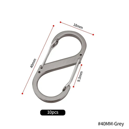 10Pcs S Type Mini Keychain Hook Stainless Steel Carabiner With Lock Anti-Theft Outdoor Camping Backpack Buckle Key-Lock Tool