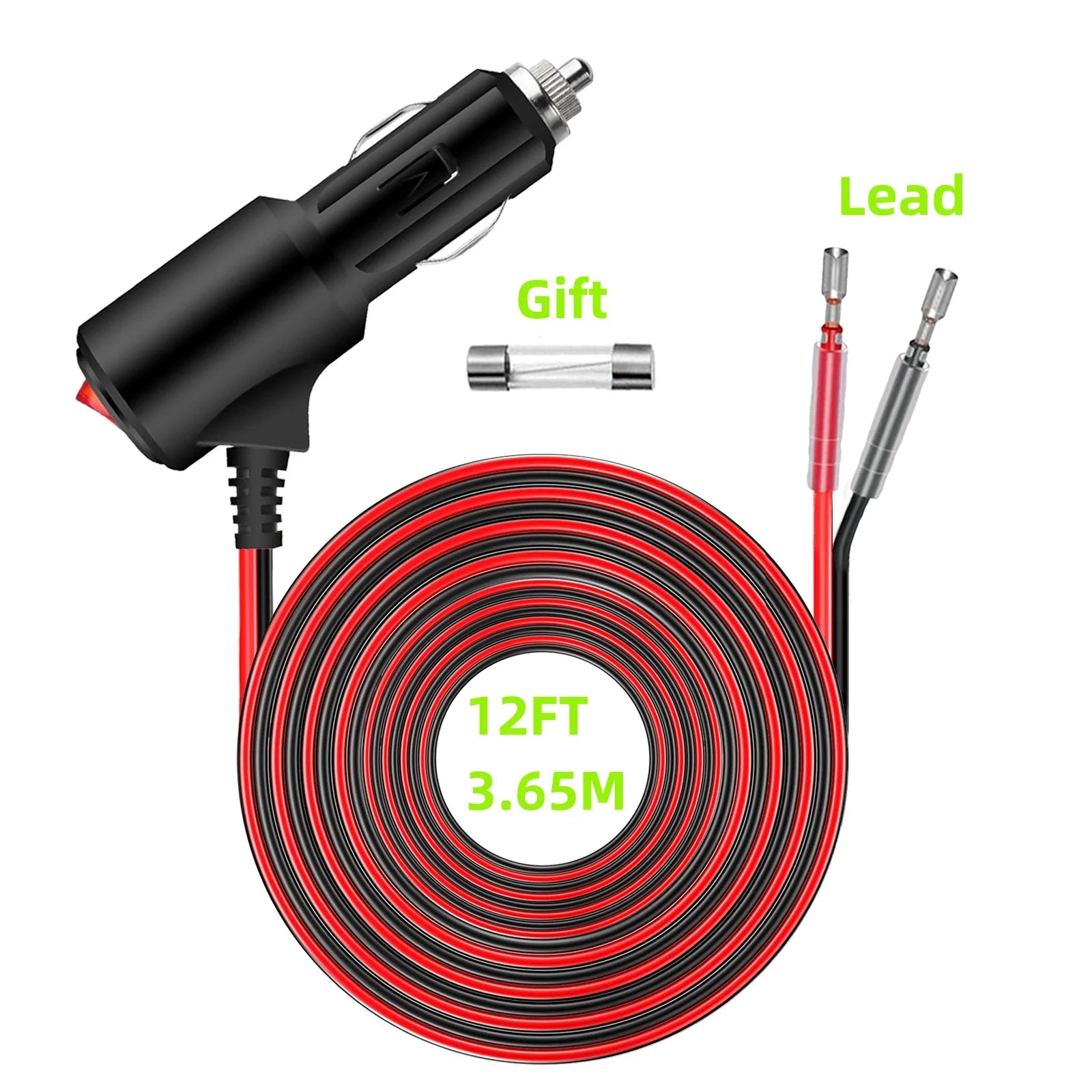 2FT/6FT/12FT 12V Car Cigar Lighter Socket Plug Connector Extension Cord Power Adapter On Off Switch Universal Charger Adapter