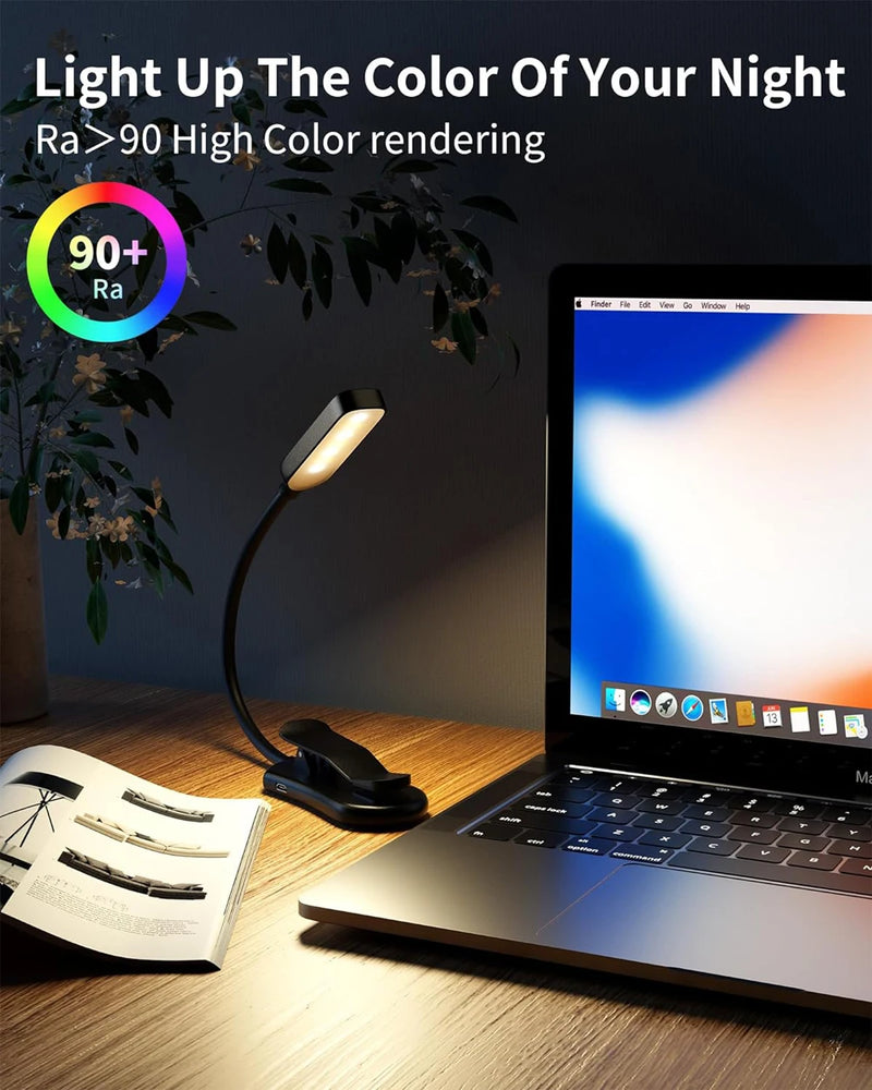 Rechargeable Book Reading Light Lamp, LED Book Light for Reading in Bed - Eye Caring Adjustable Brightness 3 Color Temperatures