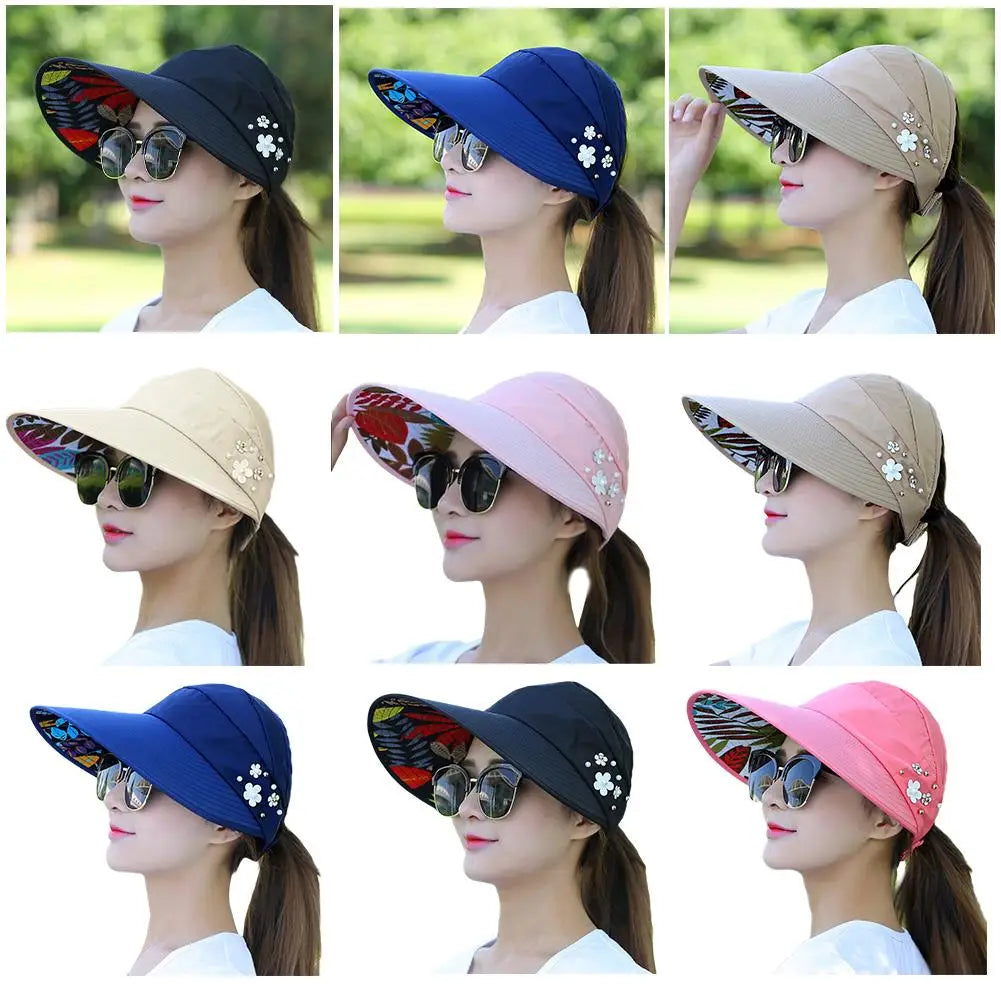 Fashion Women's Ladies Summer Vacation Wide Brim Foldable Sun Hat Anti-UV Beach Visor Caps Casual Hats