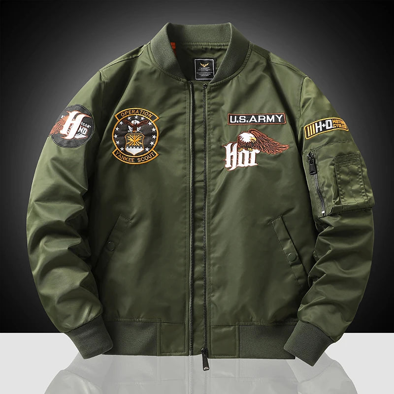 Chaqueta de vuelo de águila, ropa de trabajo para hombre, primavera y otoño, uniforme de béisbol de piloto, traje de vuelo táctico bordado, industria pesada, negro