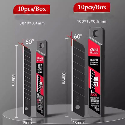 Deli 10pcs/box Knife Blade 9mm 18mm SK5 Metal Blades for Home School Supplies Art Craft Paper Box Cutting Utility Knife Tool