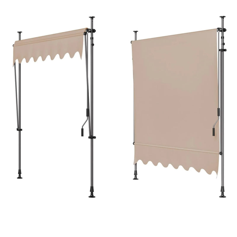 Awning Balcony Patio Retractable Awning UV50+ Sun Shade Awning Clamp Garden Sun Protection with Hand Crank Without Drilling