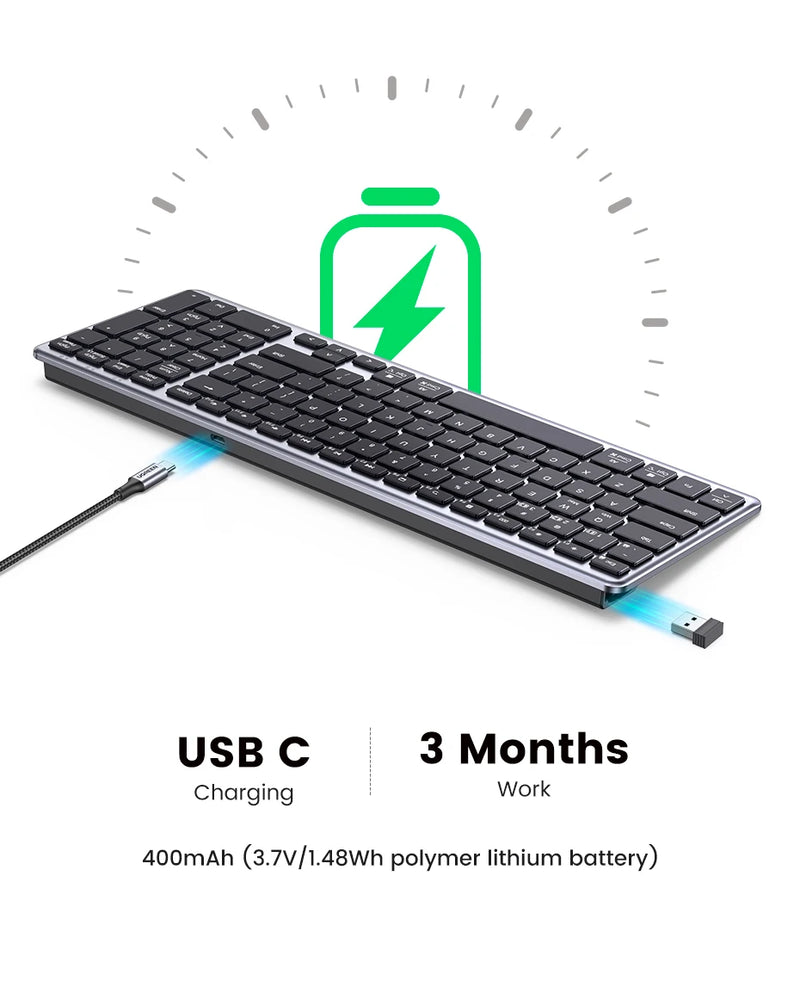 UGREEN Keyboard Wireless Bluetooth 5.0 2.4G Russian/Korean/EN 99 Keycaps For MacBook iPad PC Tablet USB C Rechargeable Keyboard