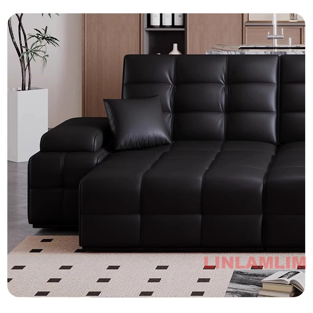 MINGDIBAO Modern Genuine Leather Sectional Sofa Bed – Convertible Couch with Tufted Backrest and Armrest,Functional Sleeper Sofa