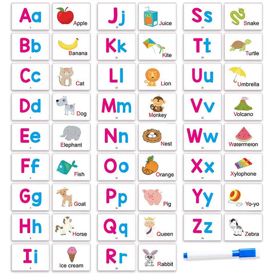 Flashcards with First Words for Kids, Alphabets, ABC Animal Cards, 1 Pen, Early Learning, Educational Toys, Gifts for Children, 27