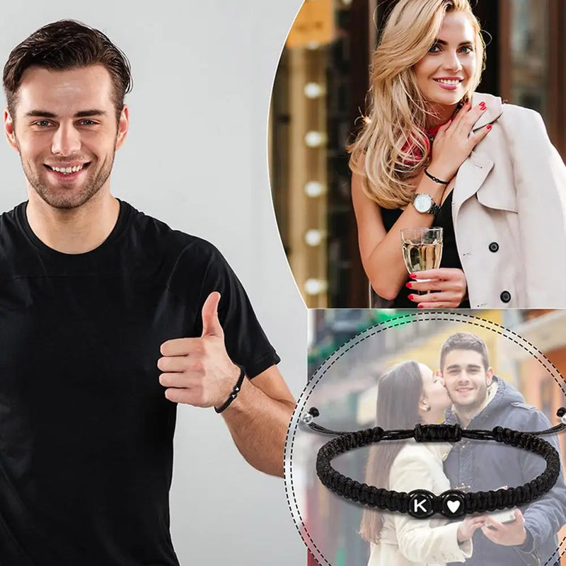 26 letras inicial coração pulseiras artesanais ajustável A-Z nome trançado pulseiras para mulheres homens amizade jóias presentes