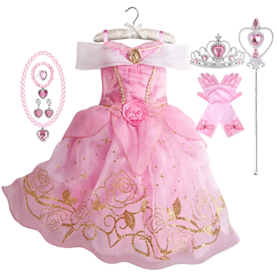 Vestido de Princesa para Festa à Fantasia – Novo Modelo 2025 – Ideal para Natal, Aniversário e Carnaval (Estilos Rapunzel e Bela)