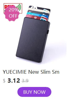 YUECIMIE Cartera delgada de aluminio con bolsillo trasero elástico, tarjetero para identificación, mini billetera RFID, estuche automático emergente para tarjetas bancarias.