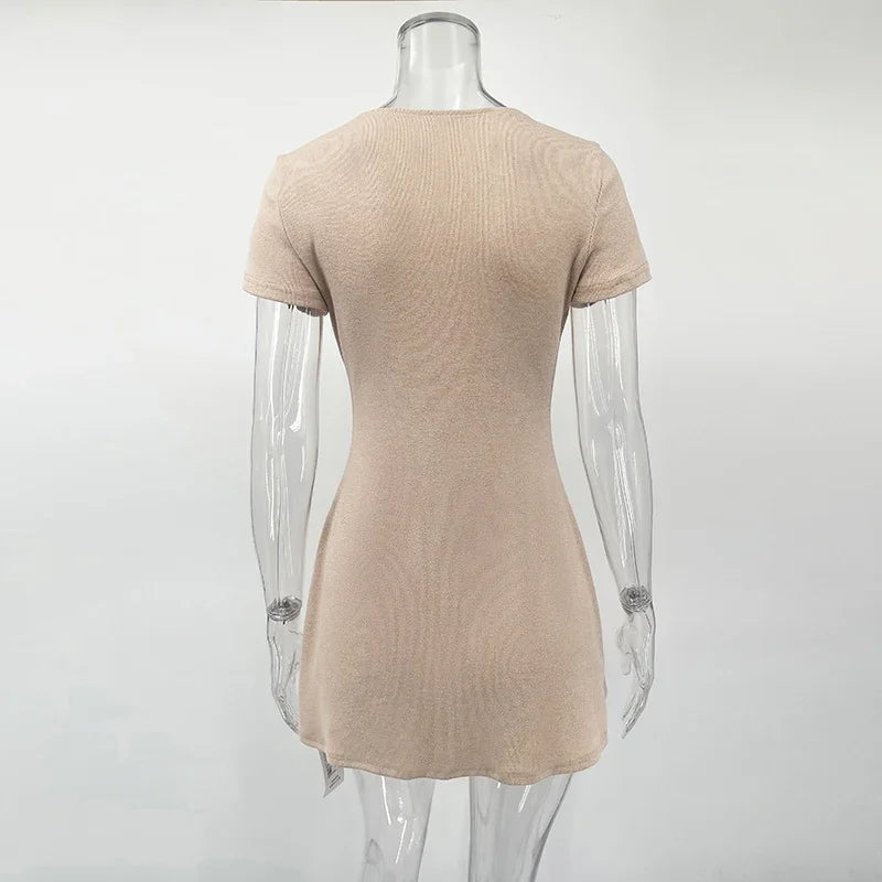 Tornova Knitted Mini Dress Female V Neck Buttons Elegant Short Sleeve Dress High Elasticity Casual Women's Dress 2026 Summer New