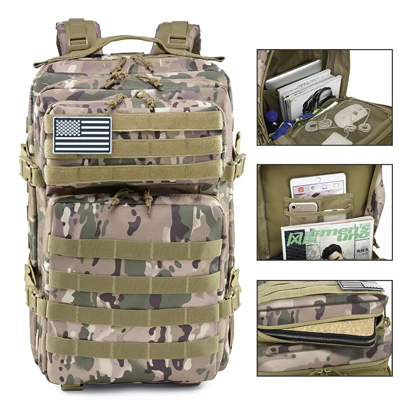 45L Tactical Men's Backpack Military Camouflage Molle Rucksack Climbing Cycling Hiking Sports Multi-purpose Army 3P Knapsack