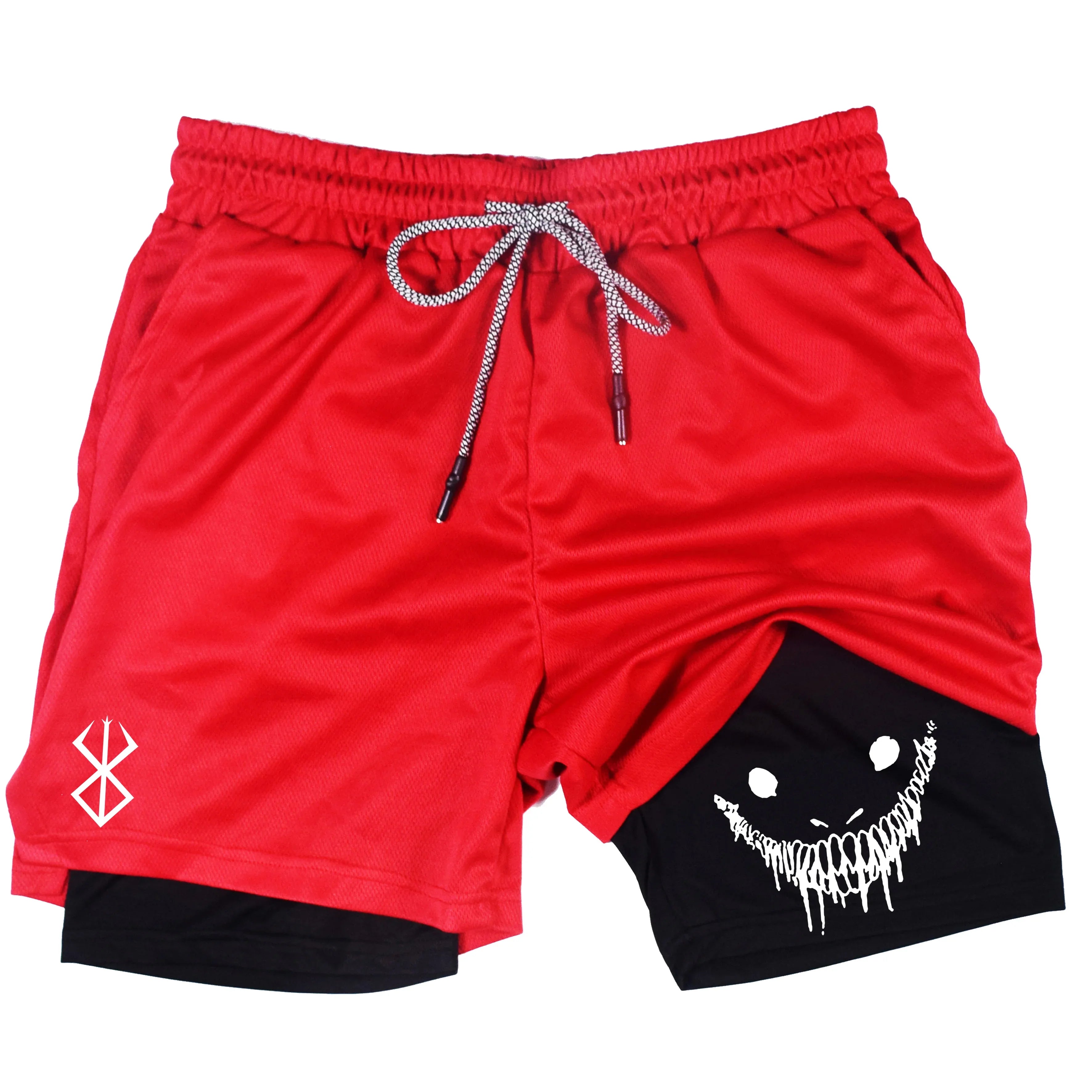 Men's compression gym shorts, boxing printed sports pants, double layered, quick drying, basketball, beach, muscle, fitness