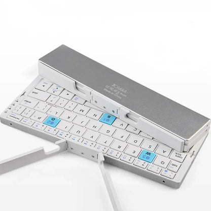 Teclado Bluetooth plegable Jomaa, teclado recargable, mini teclado inalámbrico plegable, teclado de aluminio con soporte para teléfono