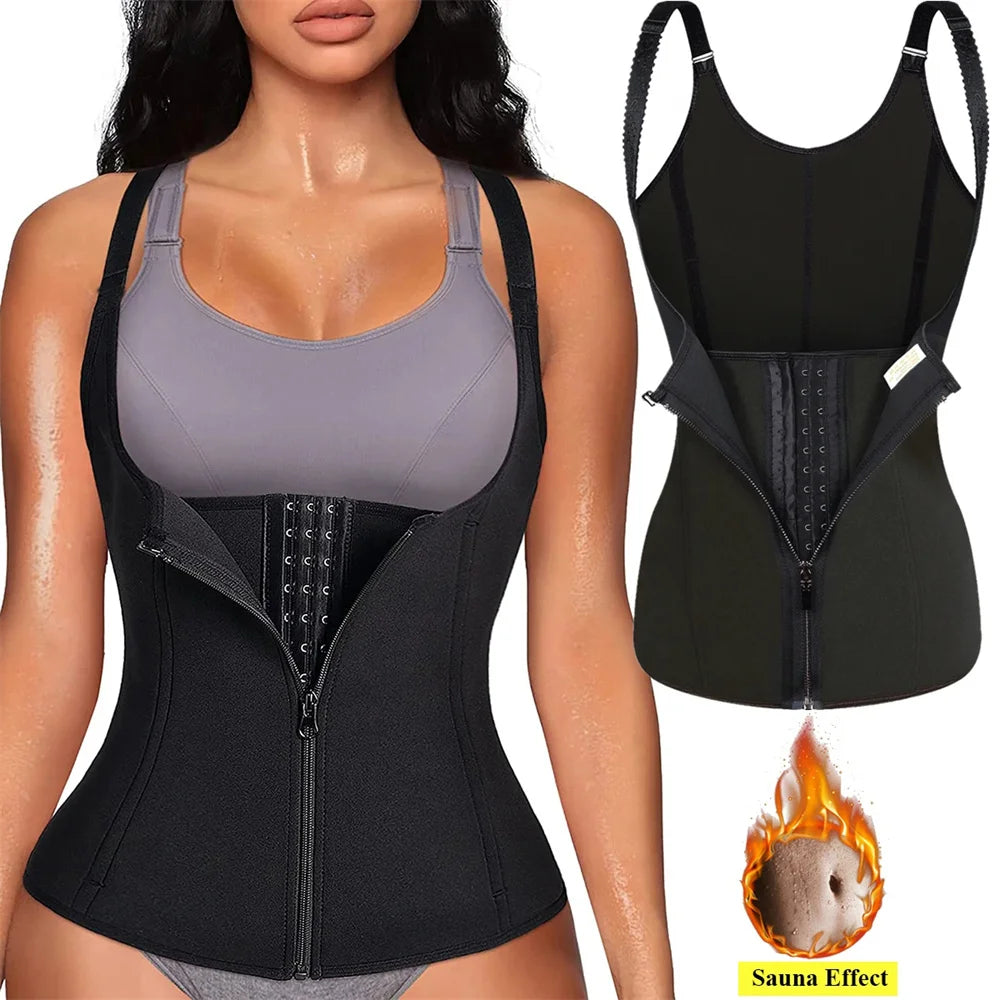 Waist Trainer Tank Top For Women Zipper Body Shaper Tummy Control Sleeveless Top Women's Activewear Body Shaping Underwear