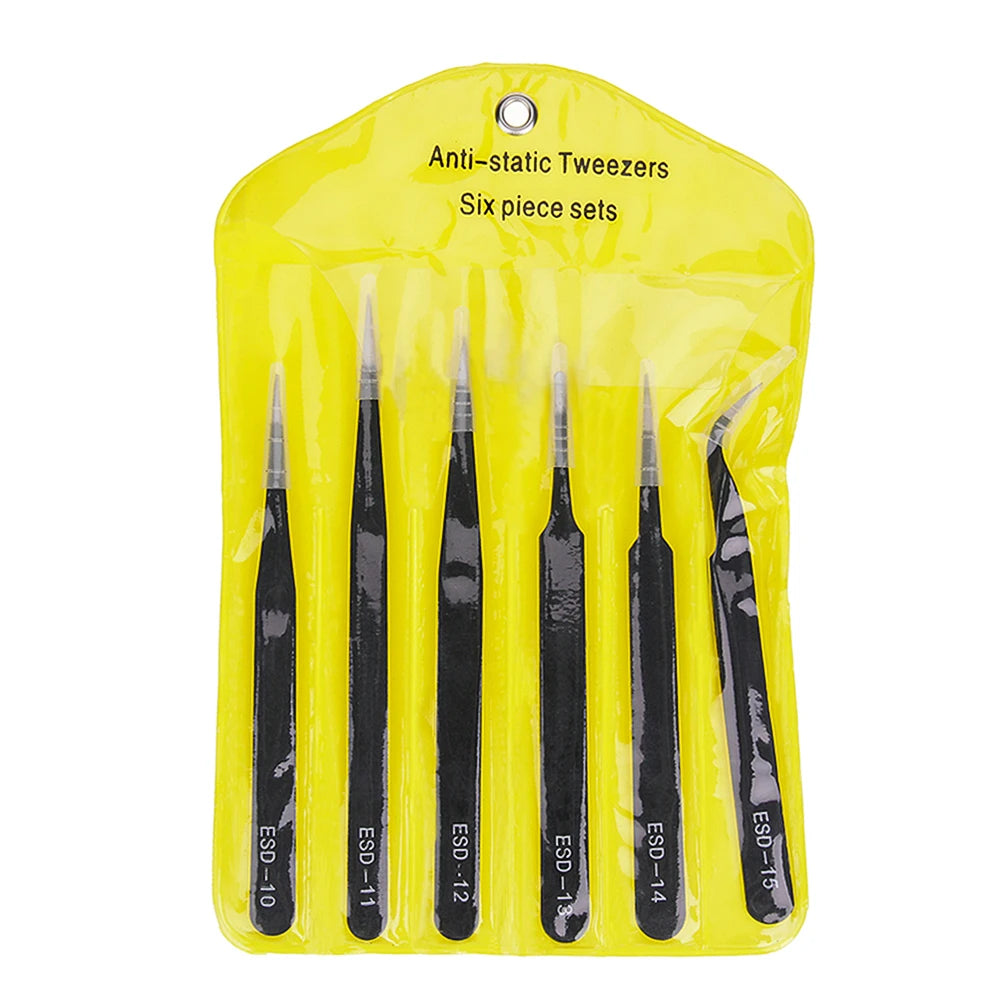 2/6pcs Precision Tweezers Set ESD Anti-Static Stainless Steel Tweezers Repair Tools for Electronics Repair Soldering Craft Tools