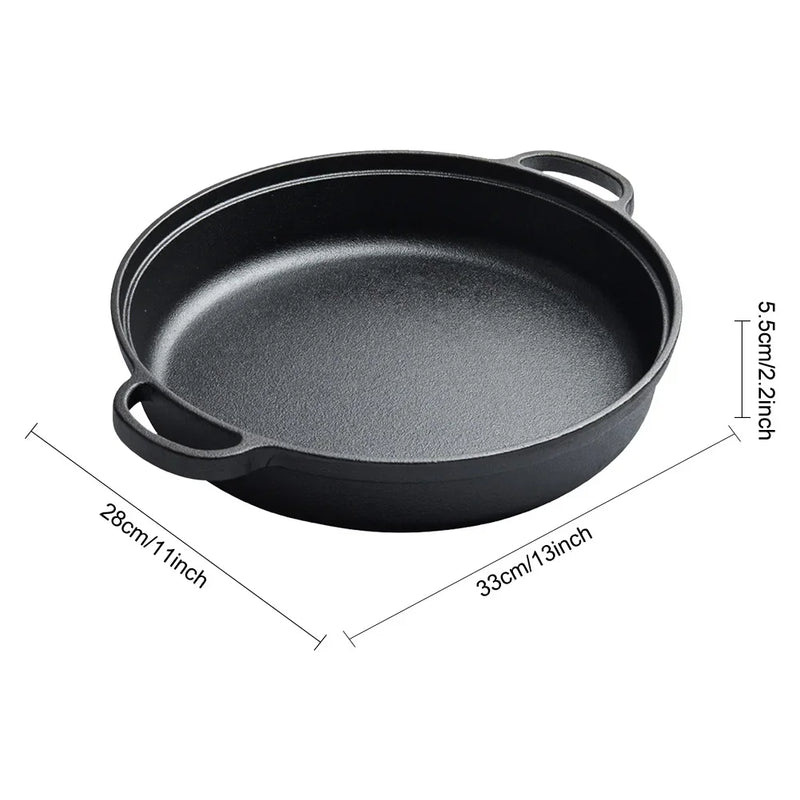 8.7/9.8/11/11.8inch Cast Iron Skillet with Double Handles Frying Pan Baking Tray for Bread Baking Outdoor Cooking Camping