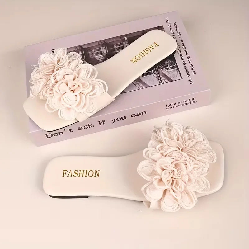 Women Flat Slippers Casual Walking Flower Shoes Female Summer Fashion Dress Sandals Outdoor Shallow Slippers Home Slides Women