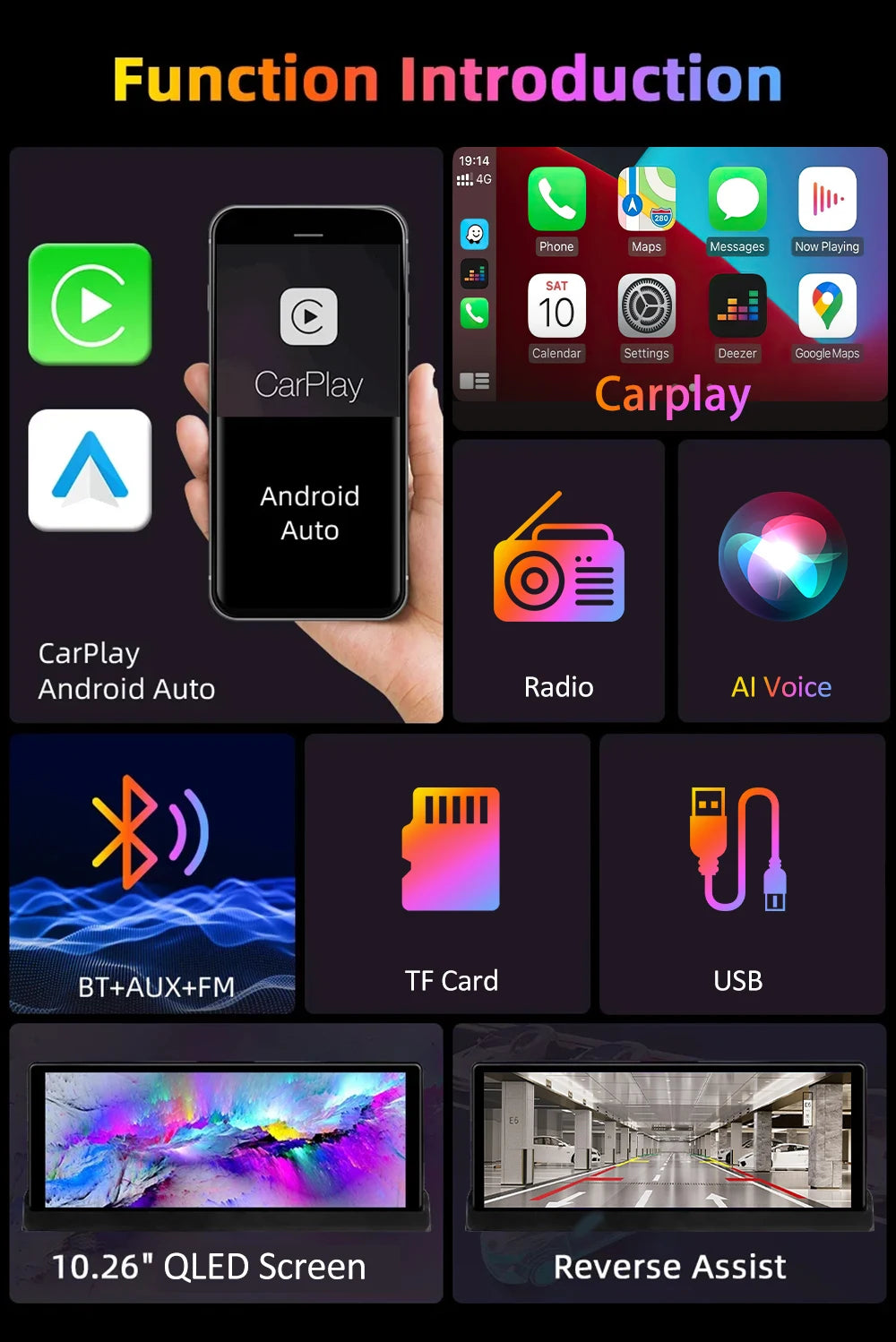 HD 7/10.26" QLED Touch Screen Car Radio Multimedia Stereo MP5 WIFI Wireless Carplay Android Auto Mirror Link Camera Head Unit
