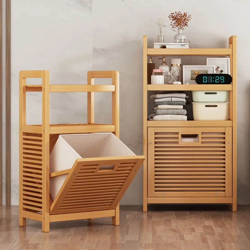 Laundry Hamper Bathroom Rack High-capacity Bamboo Laundry Baskets With Shelf With Tilt Out Basket Wooden Storage Hamper Racks