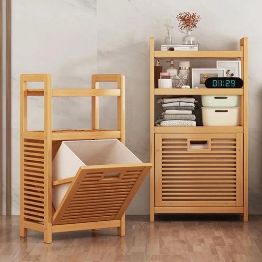 Laundry Hamper Bathroom Rack High-capacity Bamboo Laundry Baskets With Shelf With Tilt Out Basket Wooden Storage Hamper Racks