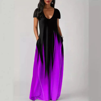 Feminino 1xl-5xl plus size novo verão solto impressão casual sexy vestido feminino bolso vestido longo mostra charme pessoal