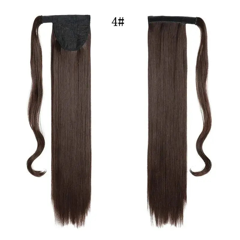 22 Polegada extensões de cabelo de rabo de cavalo reto sintético resistente ao calor envoltório em torno de pônei peruca para uso diário feminino