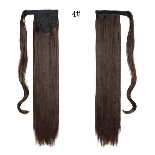 22 Polegada extensões de cabelo de rabo de cavalo reto sintético resistente ao calor envoltório em torno de pônei peruca para uso diário feminino