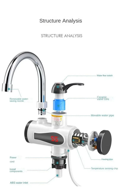 Electric Kitchen Water Heater Tap Instant Hot Water Faucet Heater Cold Heating Faucet Tankless Instantaneous Water Heater