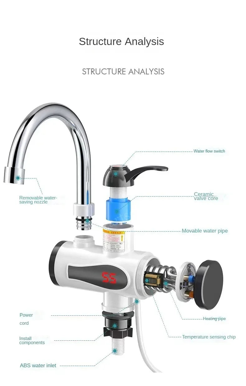 Electric Kitchen Water Heater Tap Instant Hot Water Faucet Heater Cold Heating Faucet Tankless Instantaneous Water Heater