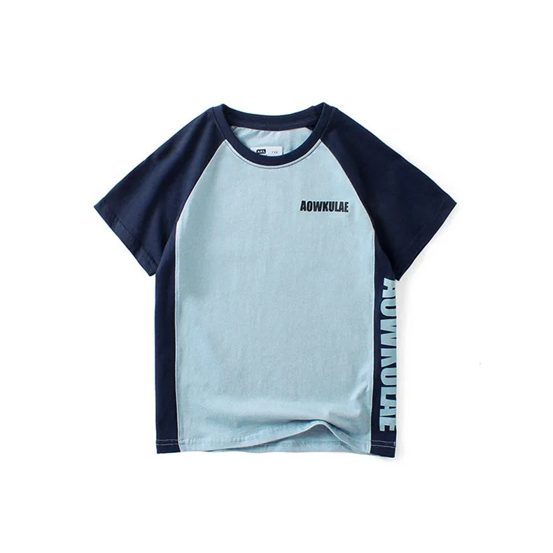 2022 Summer Korean Style Children T-Shirts Fashion Splicing Letter Design Kids Short Sleeve Tops Pure Cotton Children's Clothes