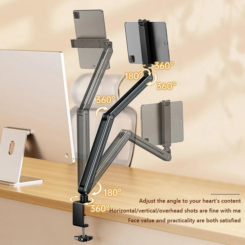 Foldable Bed/Desk Arm Mount Tablet Holder 360° Rotation Adjustable Aluminum Alloy Tablet Stand for IPad iPhone 4-12.9Inch Device