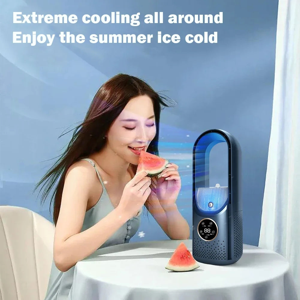 Portable USB Air Cooler Leafless Electric Desktop Fan 6 Speed Silent Timer Air Conditioner Cooling Humidifier Conditioning Fan